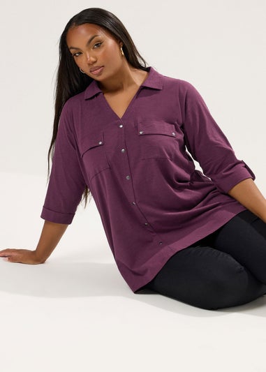 Yours Curve Purple Jersey Placket Shirt