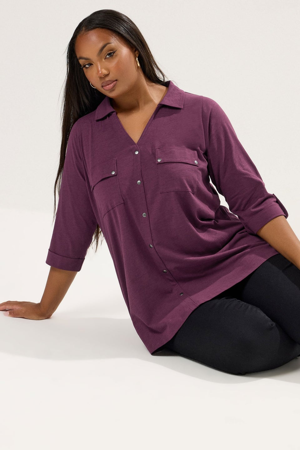 Yours Curve Purple Jersey Placket Shirt
