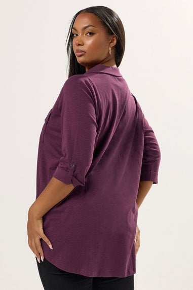 Yours Curve Purple Jersey Placket Shirt