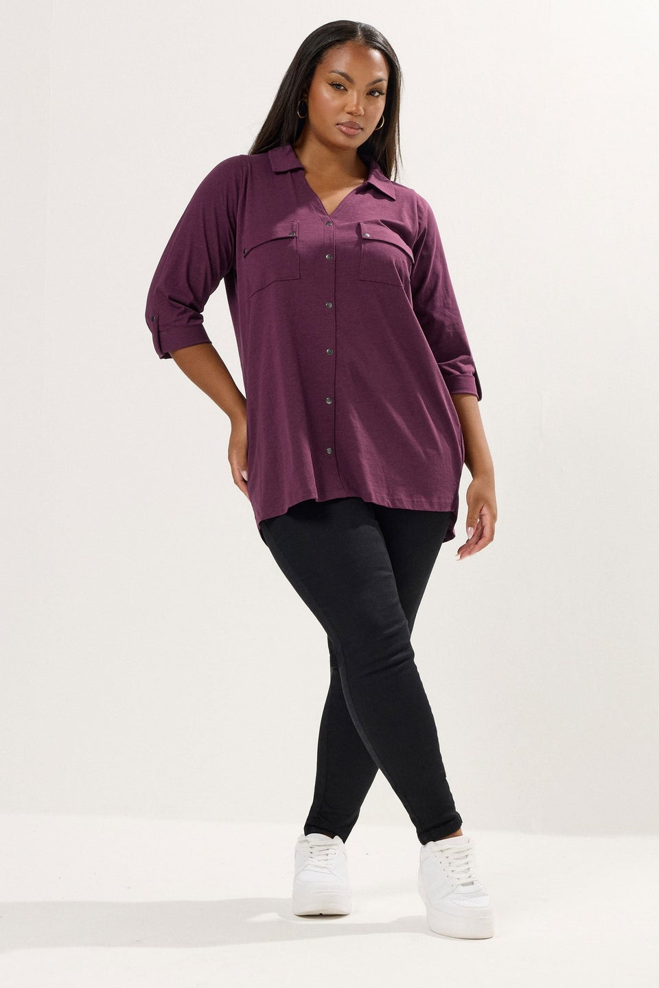 Yours Curve Purple Jersey Placket Shirt