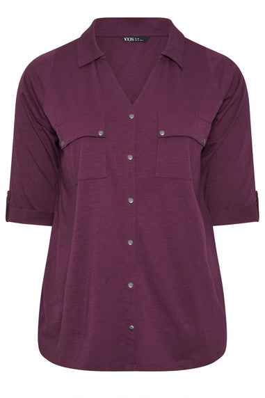 Yours Curve Purple Jersey Placket Shirt