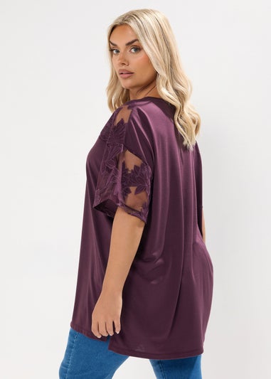 Yours Curve Purple Floral Burnout Boxy T-Shirt