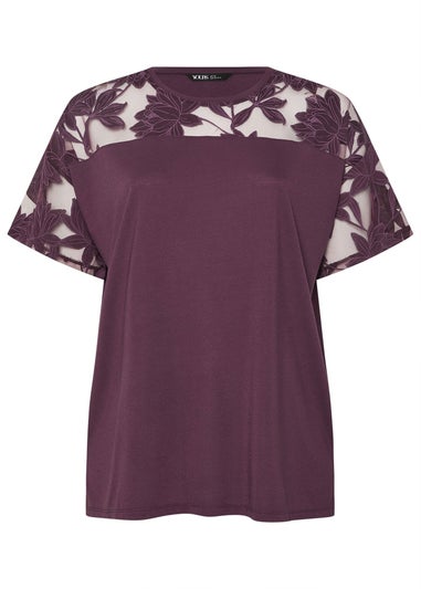 Yours Curve Purple Floral Burnout Boxy T-Shirt
