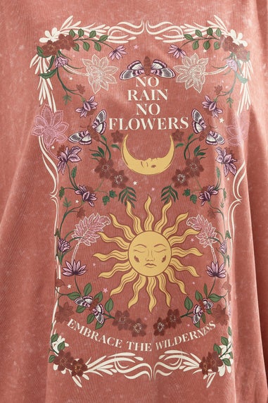 Yours Curve Orange 'No Rain No Flowers' Graphic Boxy T-Shirt