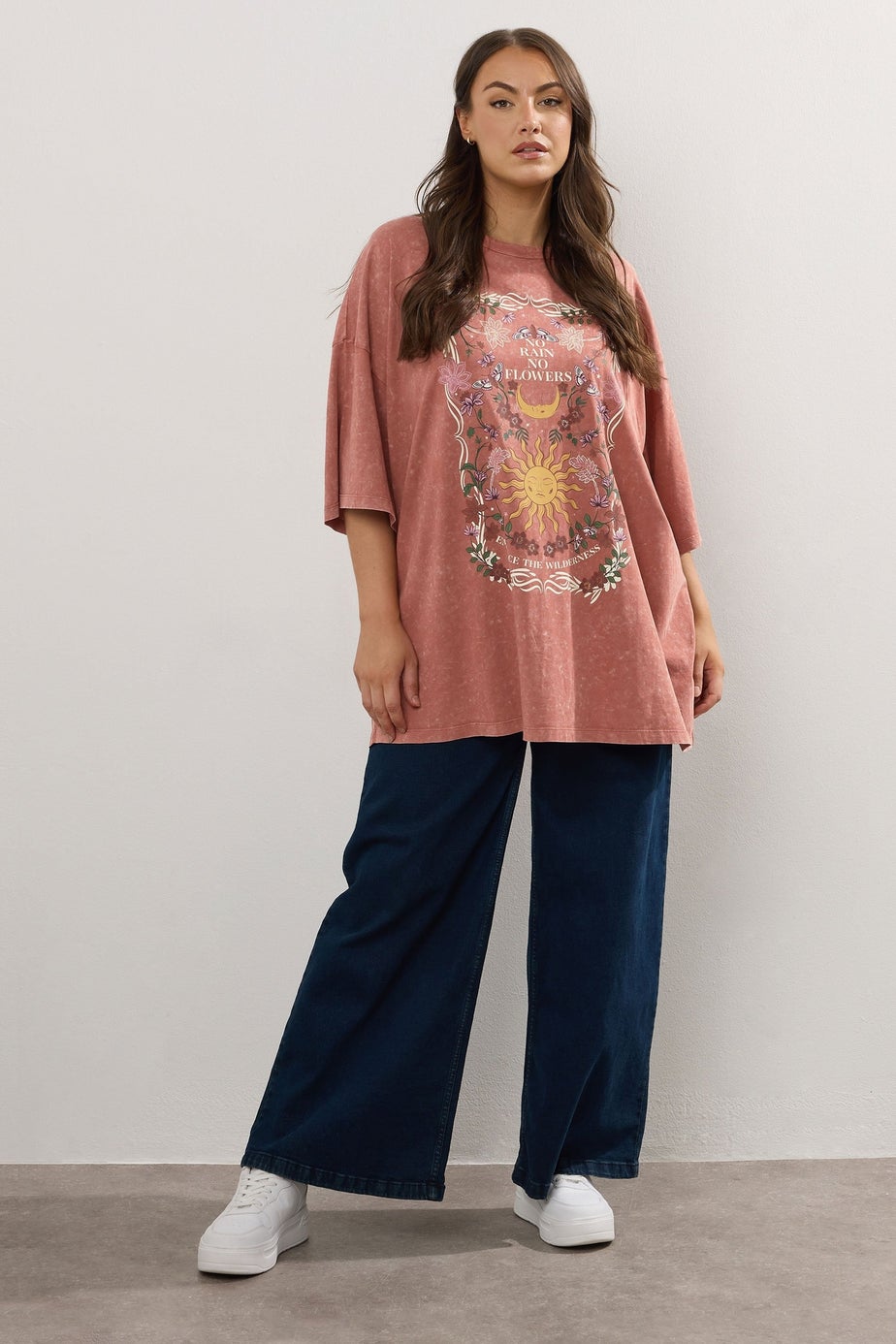 Yours Curve Orange 'No Rain No Flowers' Graphic Boxy T-Shirt