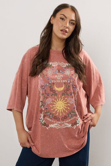 Yours Curve Orange 'No Rain No Flowers' Graphic Boxy T-Shirt