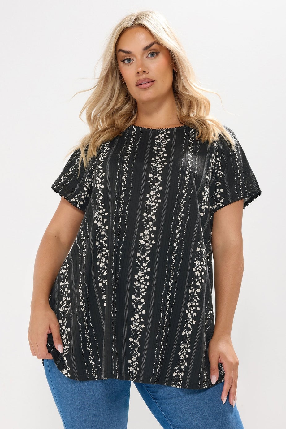 Yours Curve Black Floral Pointelle Swing Top