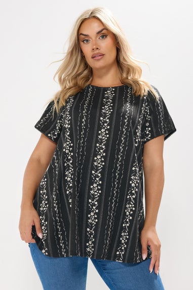 Yours Curve Black Floral Pointelle Swing Top