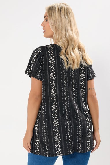Yours Curve Black Floral Pointelle Swing Top