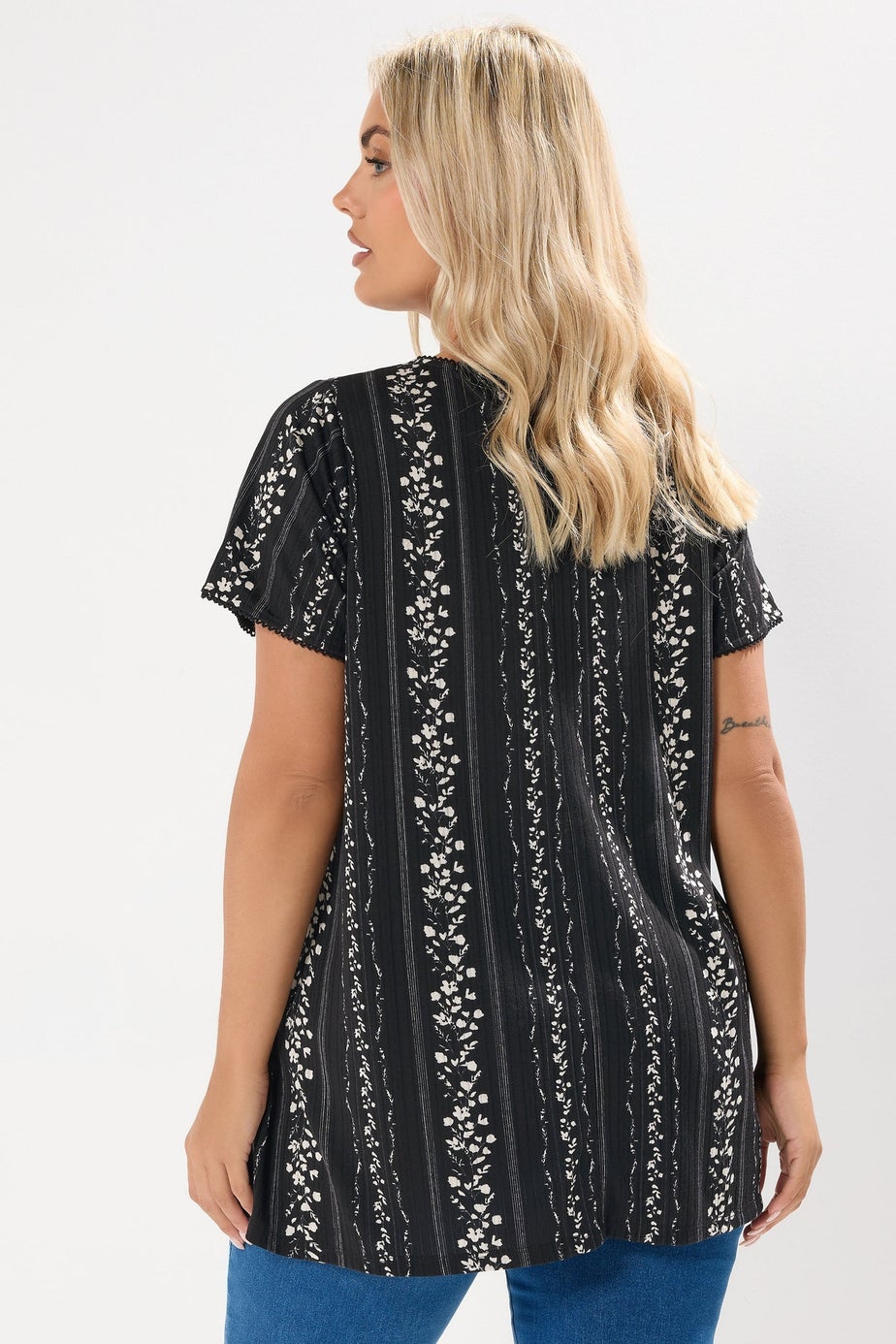 Yours Curve Black Floral Pointelle Swing Top