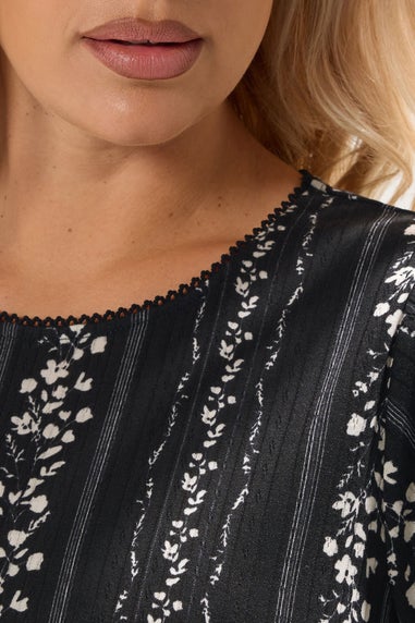 Yours Curve Black Floral Pointelle Swing Top