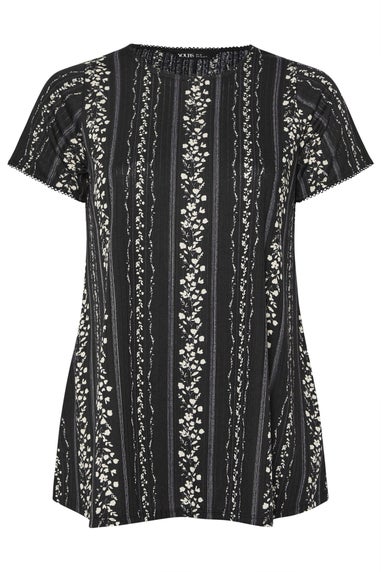Yours Curve Black Floral Pointelle Swing Top