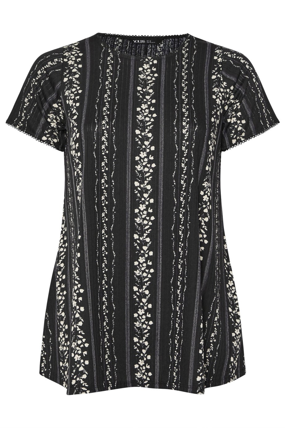 Yours Curve Black Floral Pointelle Swing Top