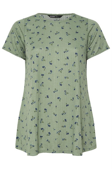 Yours Curve Sage Green Floral Pointelle Swing Top