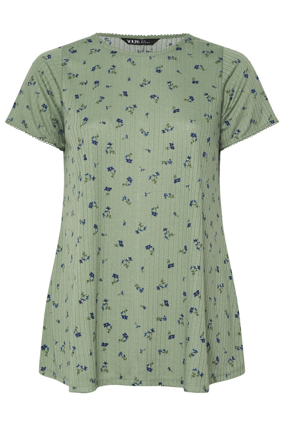 Yours Curve Sage Green Floral Pointelle Swing Top
