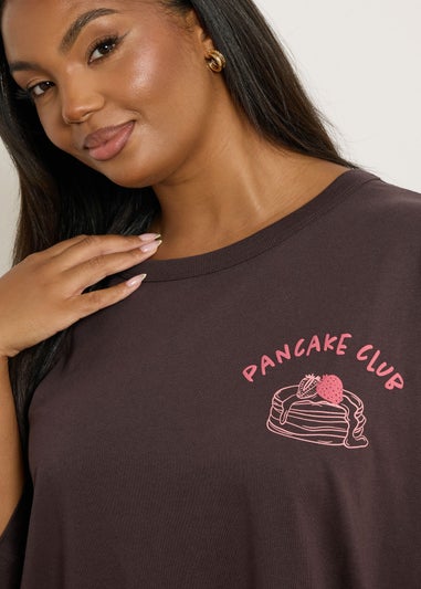 Yours Curve Brown 'Pancake Club' Boxy Back Print T-Shirt