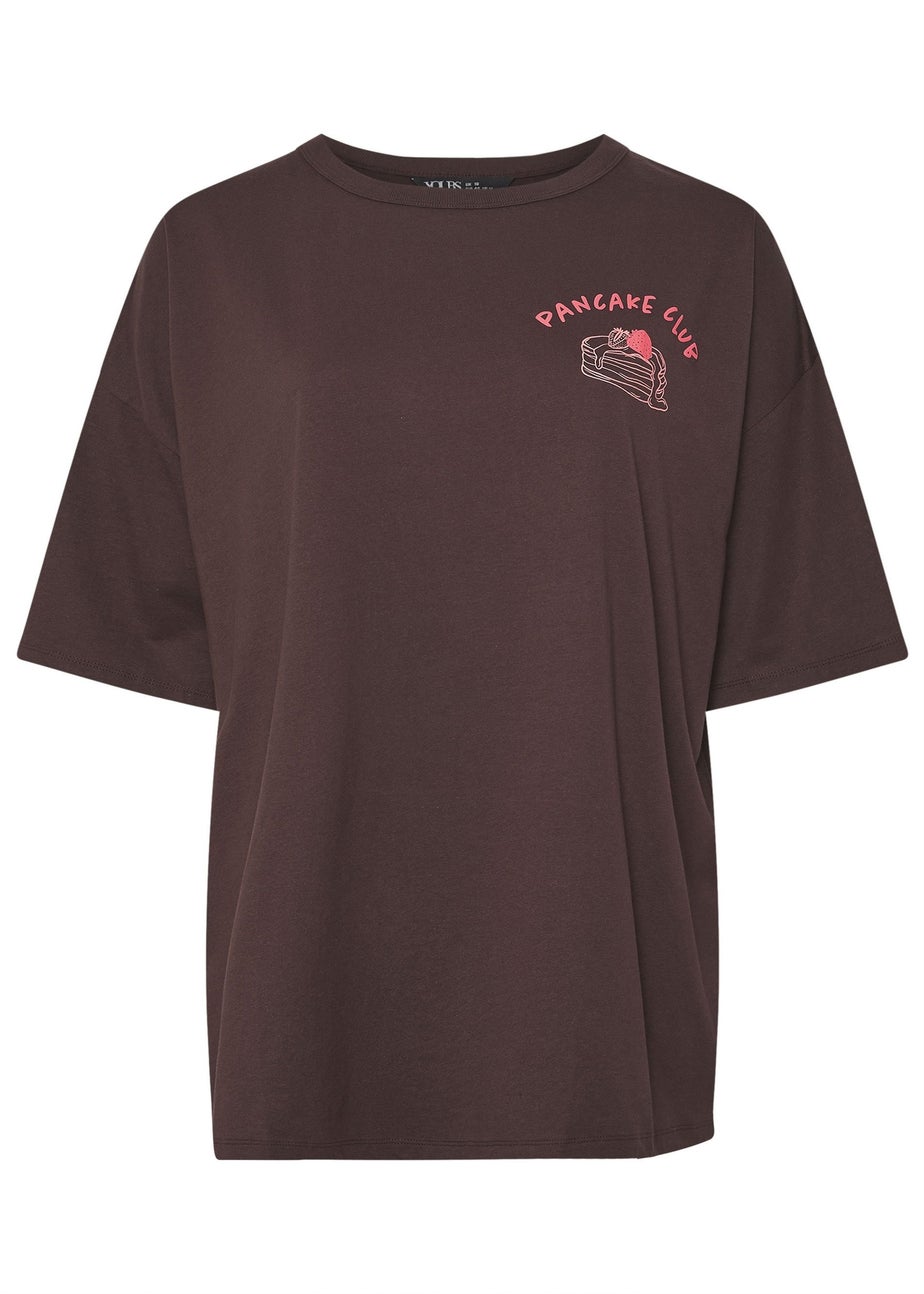 Yours Curve Brown 'Pancake Club' Boxy Back Print T-Shirt