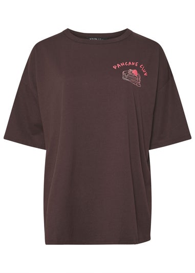 Yours Curve Brown 'Pancake Club' Boxy Back Print T-Shirt