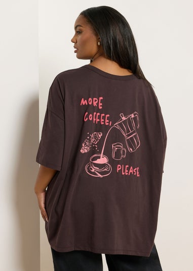 Yours Curve Brown 'Pancake Club' Boxy Back Print T-Shirt