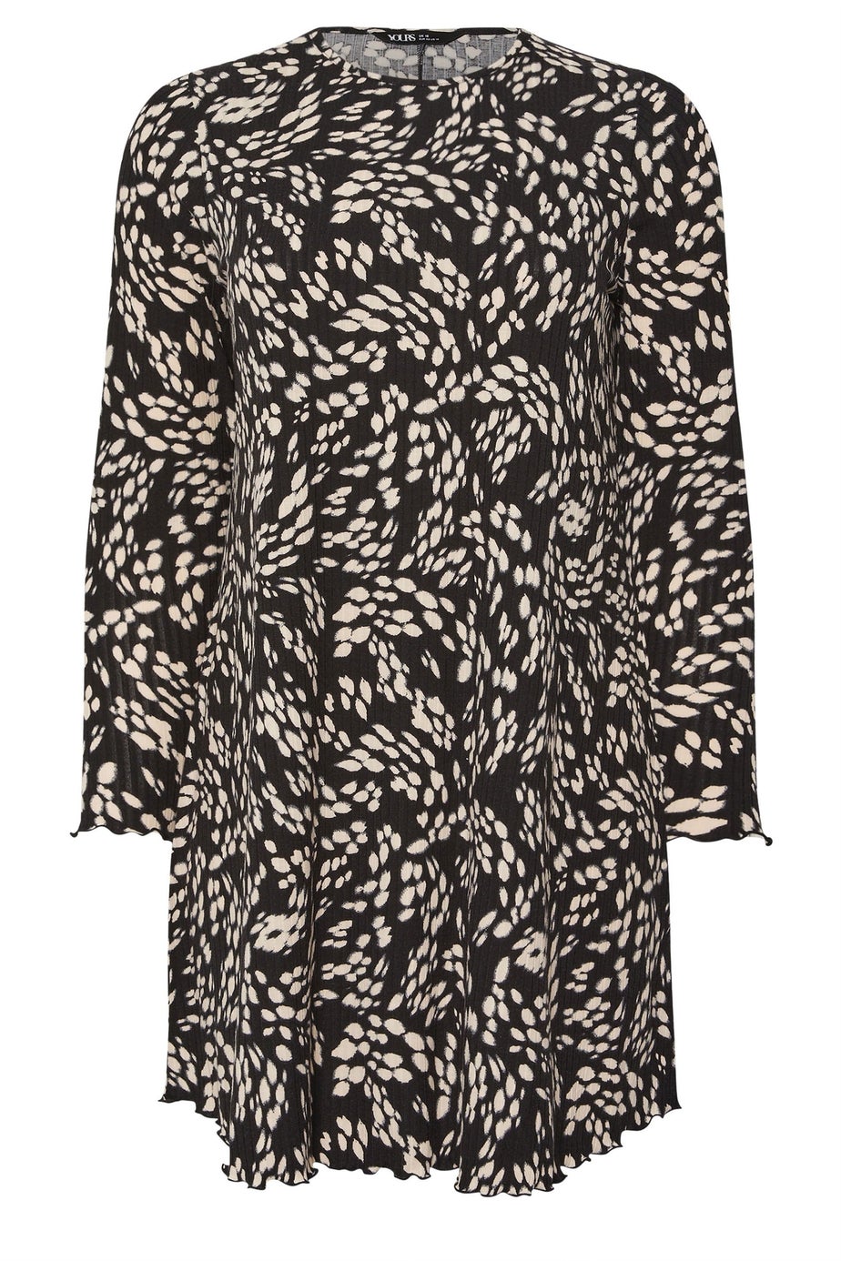 Yours Curve Black Abstract Print Ribbed Tunic Top