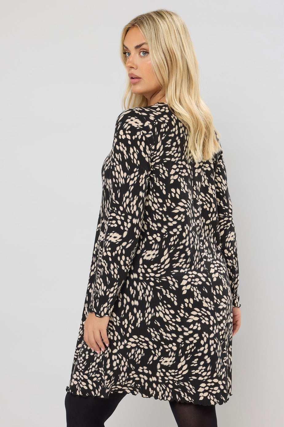 Yours Curve Black Abstract Print Ribbed Tunic Top