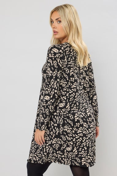 Yours Curve Black Abstract Print Ribbed Tunic Top