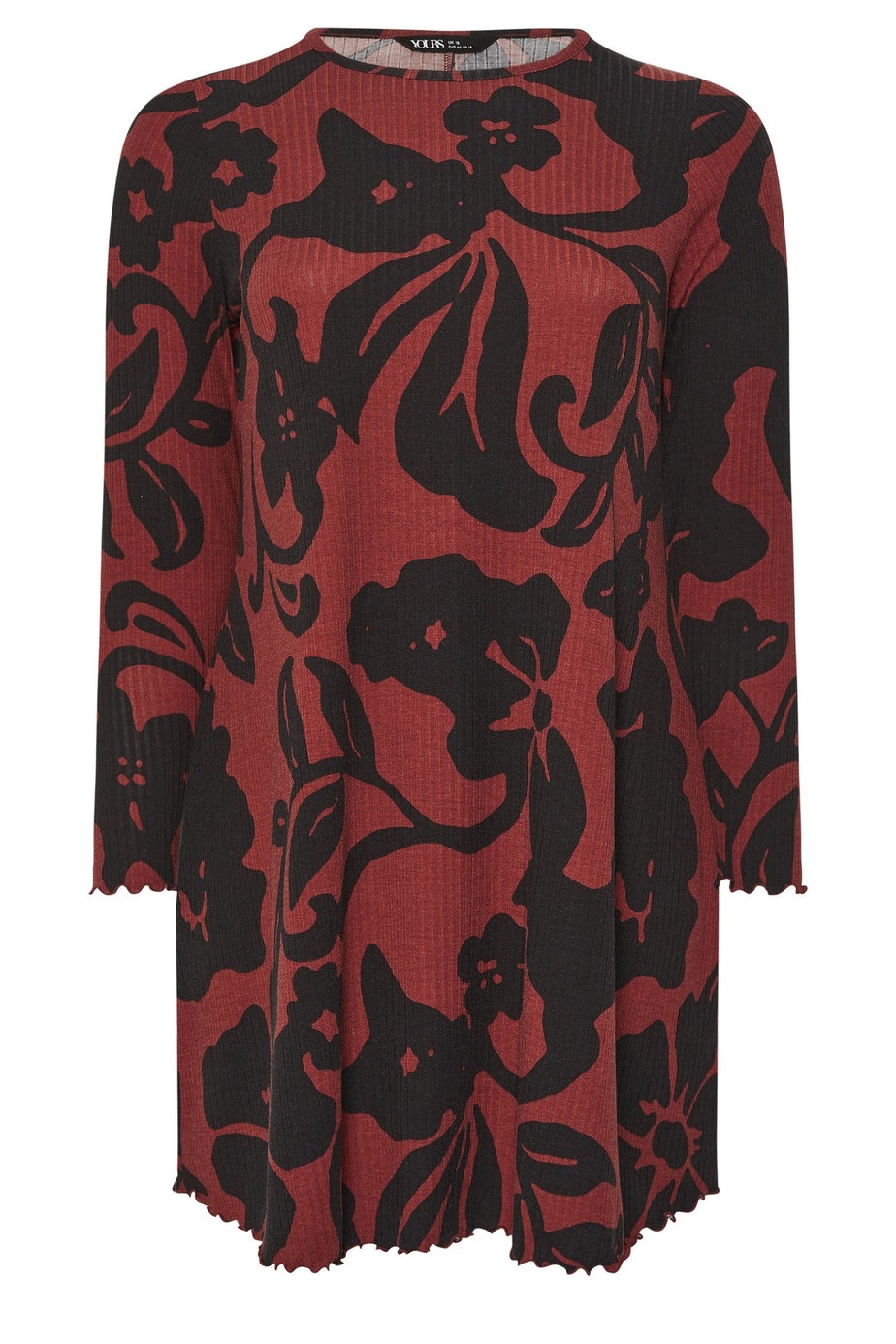 Yours Curve Red Abstract Floral Ribbed Tunic Top