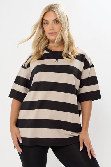Yours Curve Black Stripe Heavyweight T-Shirt