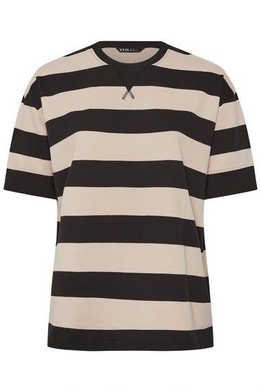 Yours Curve Black Stripe Heavyweight T-Shirt