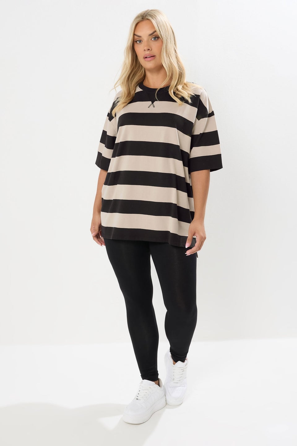 Yours Curve Black Stripe Heavyweight T-Shirt