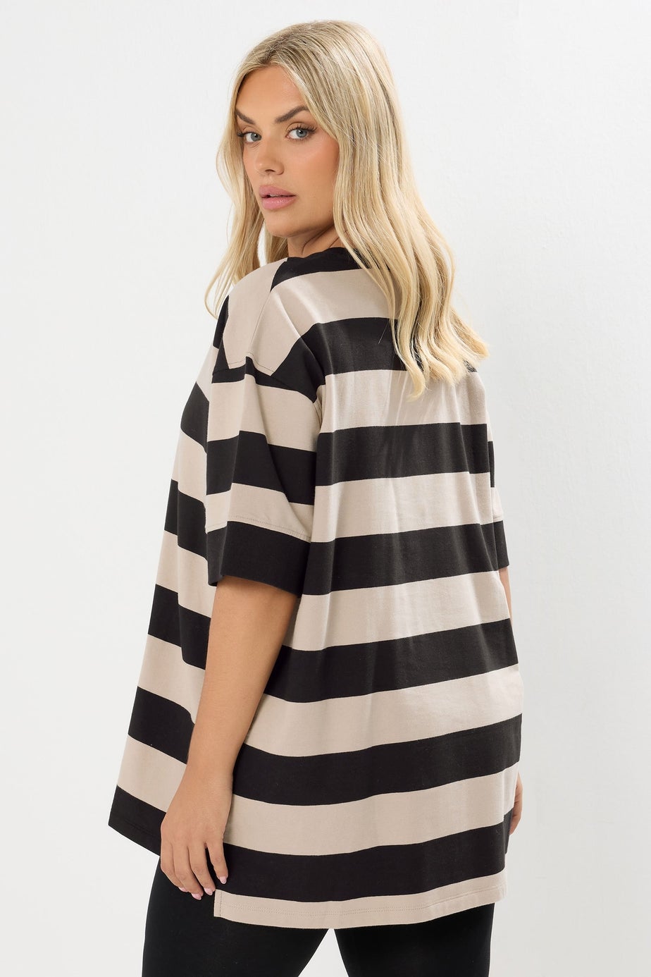 Yours Curve Black Stripe Heavyweight T-Shirt