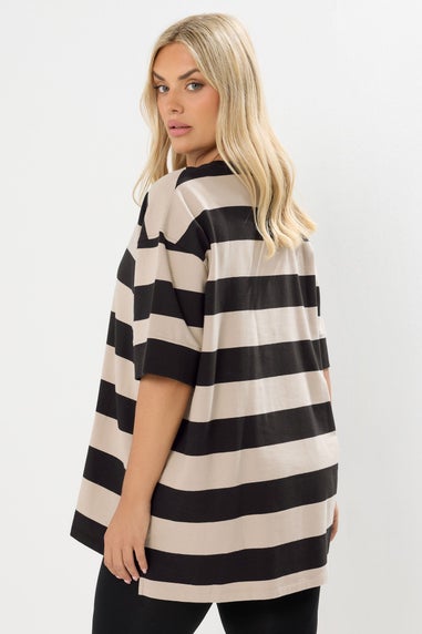 Yours Curve Black Stripe Heavyweight T-Shirt