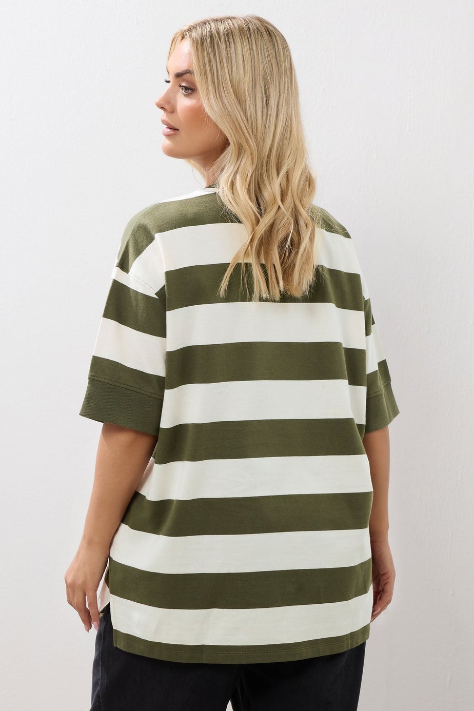 Yours Curve Khaki Green Stripe Heavyweight T-Shirt