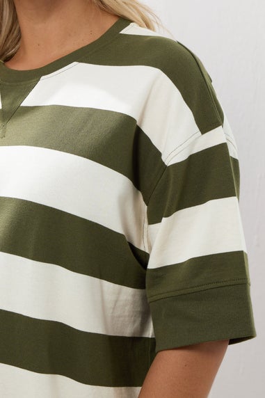 Yours Curve Khaki Green Stripe Heavyweight T-Shirt