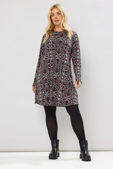 Yours Curve Brown Paisley Print Ribbed Tunic Top