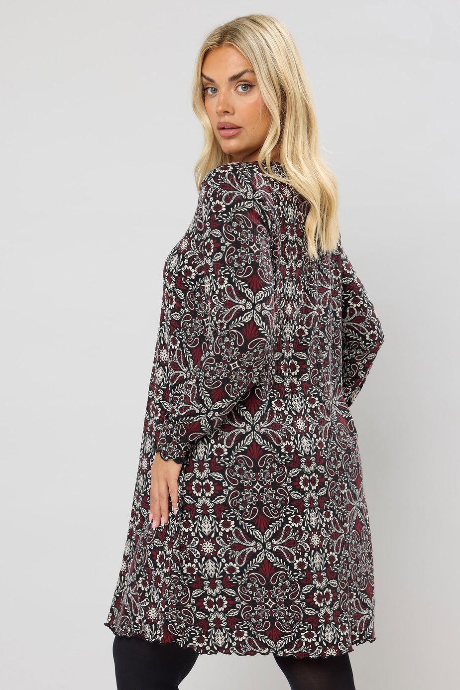 Yours Curve Brown Paisley Print Ribbed Tunic Top