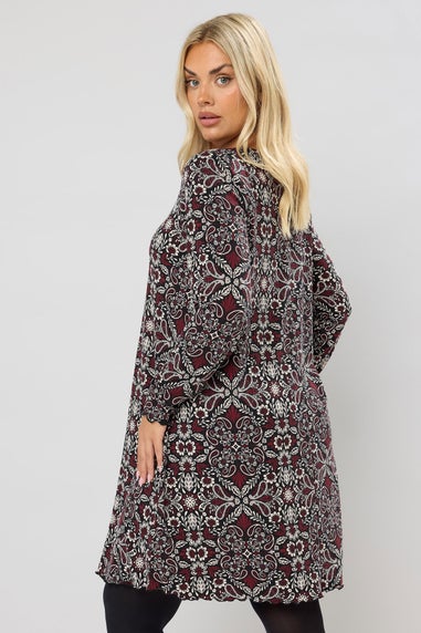 Yours Curve Brown Paisley Print Ribbed Tunic Top