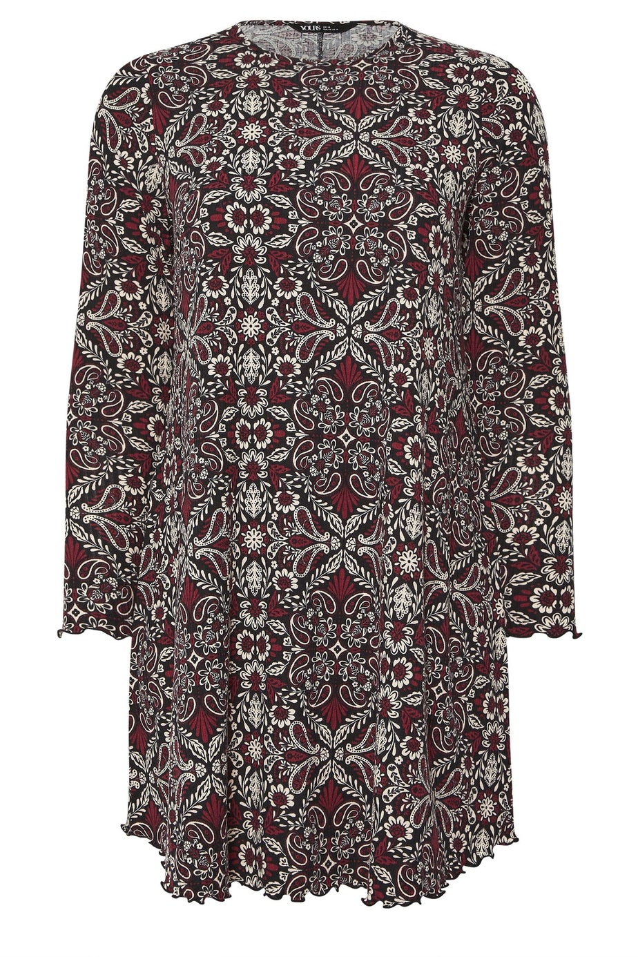 Yours Curve Brown Paisley Print Ribbed Tunic Top