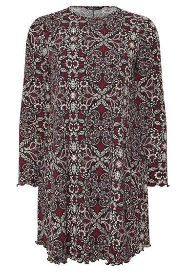 Yours Curve Brown Paisley Print Ribbed Tunic Top