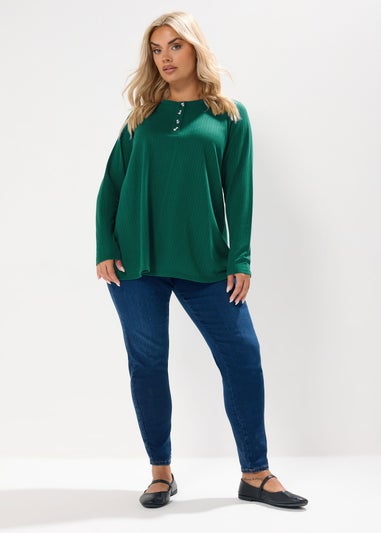 Yours Curve Forest Green Henley Swing Top