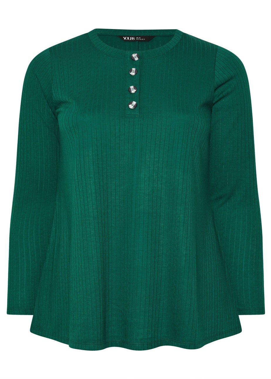 Yours Curve Forest Green Henley Swing Top