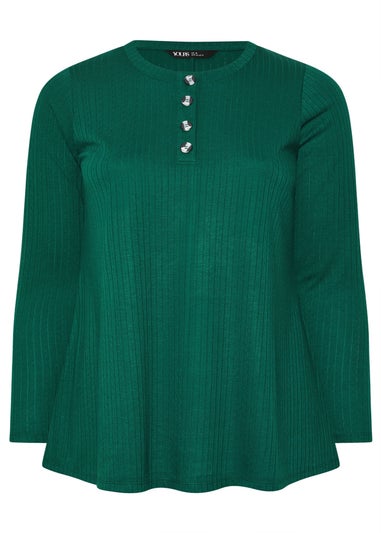 Yours Curve Forest Green Henley Swing Top