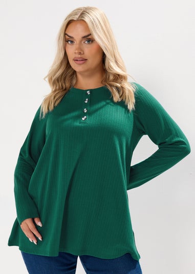 Yours Curve Forest Green Henley Swing Top