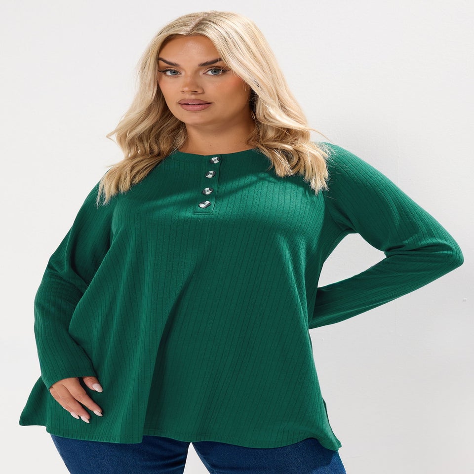Yours Curve Forest Green Henley Swing Top