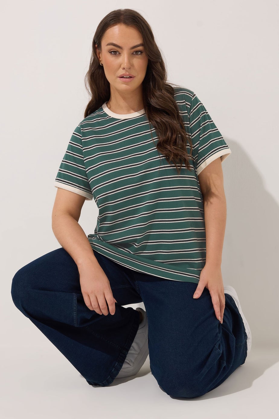Yours Curve Green Stripe Ringer T-Shirt