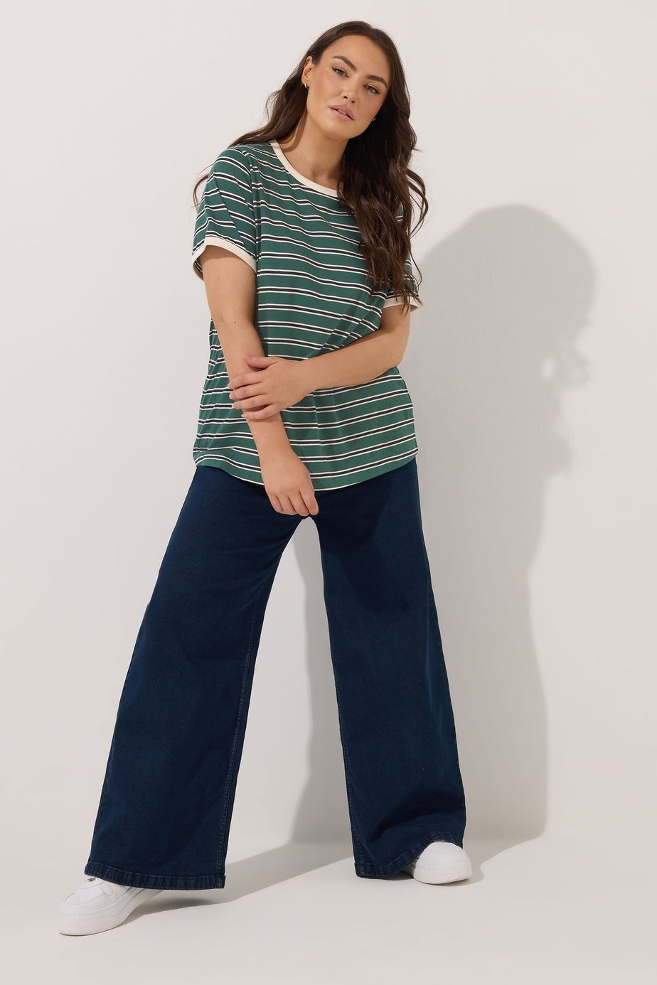 Yours Curve Green Stripe Ringer T-Shirt