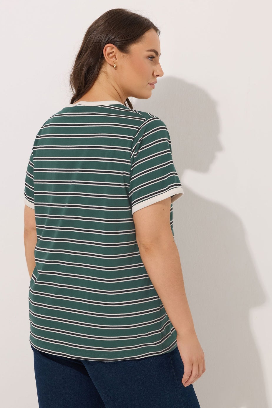 Yours Curve Green Stripe Ringer T-Shirt