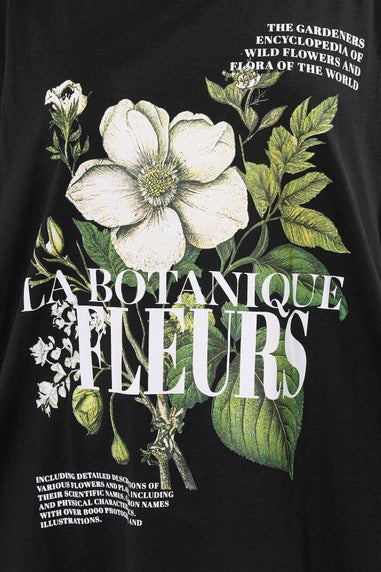 Yours Curve Black 'La Botanique Fleurs' Floral Boxy Graphic T-Shirt