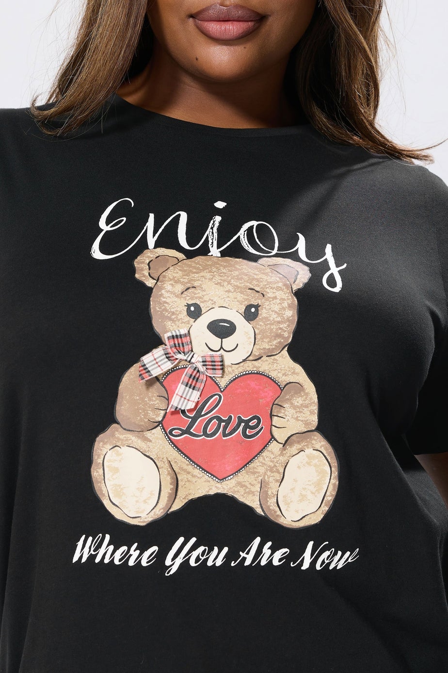 Yours Curve Black Teddy Bear Print T-Shirt