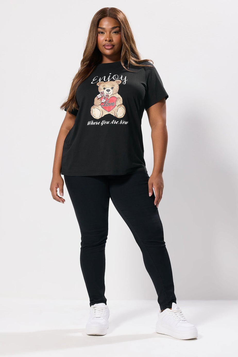 Yours Curve Black Teddy Bear Print T-Shirt
